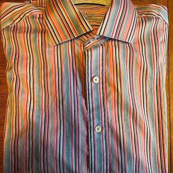 Bugatchi Men's Striped Shirt in Pink, Blue, and White - Picture 1 of 8